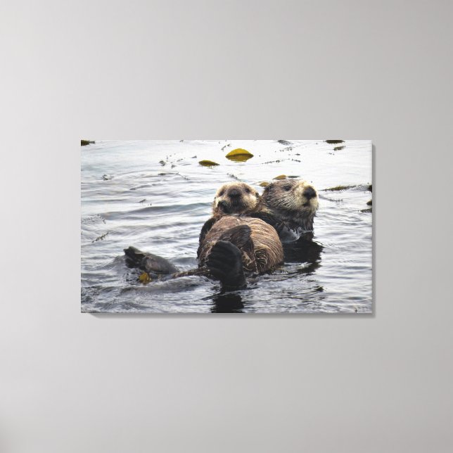 Cute Mum and Pup Sea Otters Canvas Print (Front)