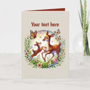 Cute Mum baby customisable deer  Card