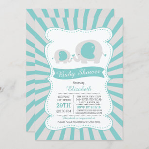 Cute Mum Baby Elephant Boys Baby Shower Invitation