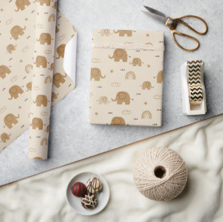 Cute Mum Baby Elephant Pattern Wrapping Paper Roll