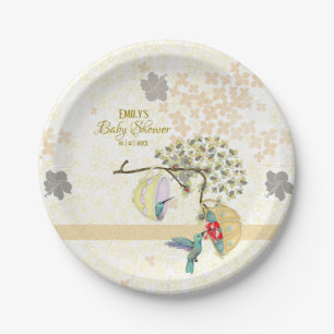 Cute Mum & Baby Floral Hummingbird Paper Plate