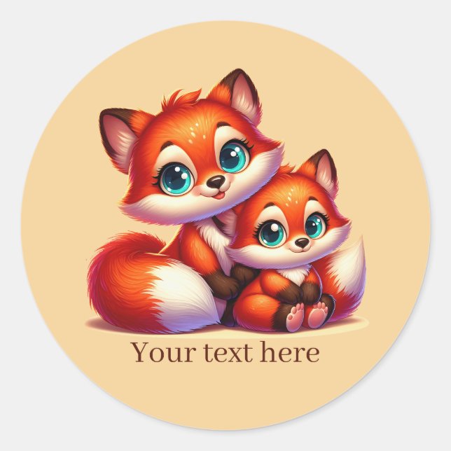 Cute Mum baby fox customisable Classic Round Sticker (Front)