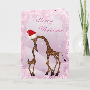 Cute Mum & Baby Giraffe Christmas Card