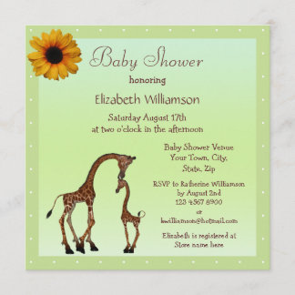 Cute Mum & Baby Giraffe Neutral Green Baby Shower Invitation