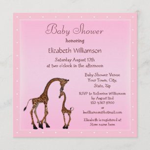 Cute Mum & Baby Giraffe Pink Baby Shower Invitation