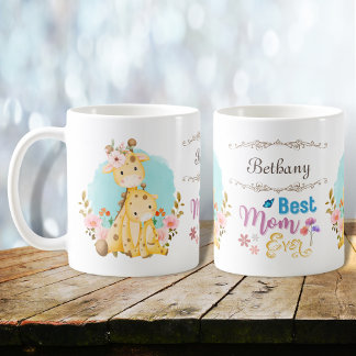 Cute Mum Baby Giraffes Best Mum Ever Personalised Coffee Mug
