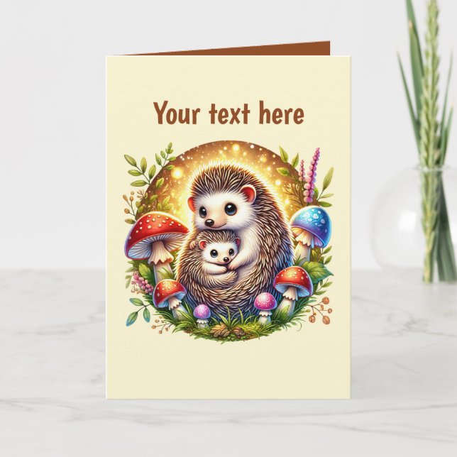 Cute Mum baby hedgehog customisable  Card (Front)