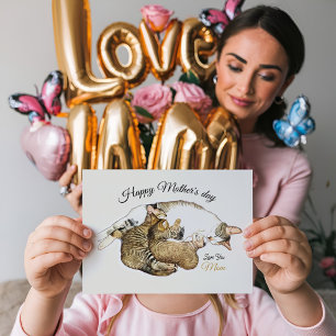 Cute Mum Cat Nursing her little kittens custom Holiday Postcard