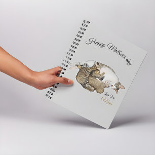 Cute Mum Cat Nursing her little kittens Notebook