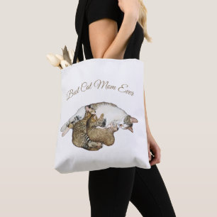 Cute Mum Cat nursing her little kittens Tote Bag