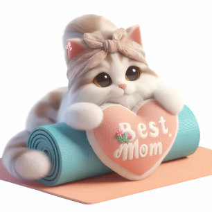 Cute Mum Cat Round Clock – Heart Design Wall Decor
