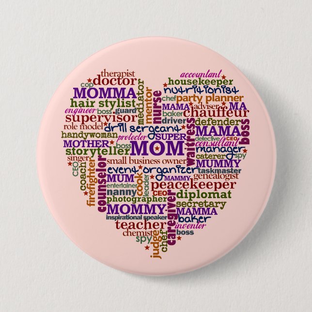 Cute Mum Mother's Day Word Art Heart 7.5 Cm Round Badge (Front)