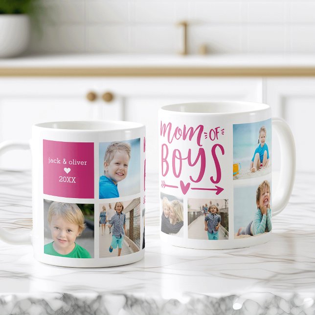 Cute Mum of Boys Photo Collage Coffee Mug (Creator Uploaded)