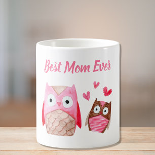 Cute Mum Owls Personalised Pink Coffee Mug