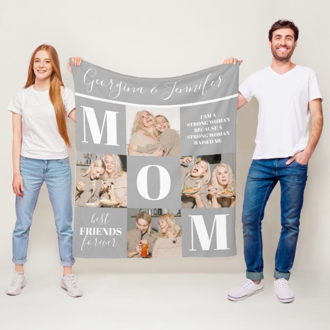 Cute Mum Photo Collage Grey Fleece Blanket (In Situ)