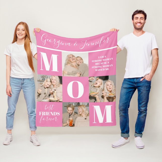 Cute Mum Photo Collage Pink Fleece Blanket (In Situ)