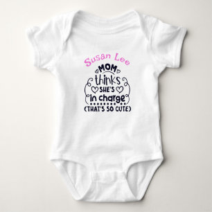 Cute Mum Thinks Pink And Black Baby Bodysuit