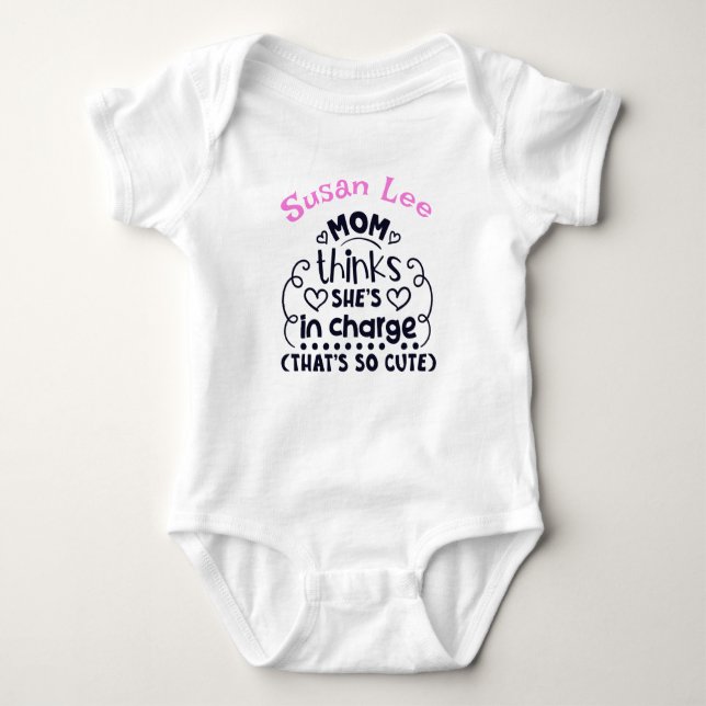 Cute Mum Thinks Pink And Black  Baby Bodysuit (Front)