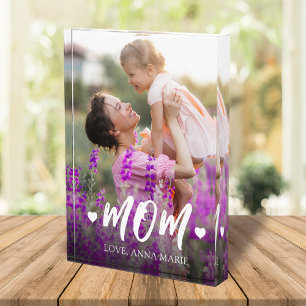 Cute Mum Typography Script Personalised Photo Block