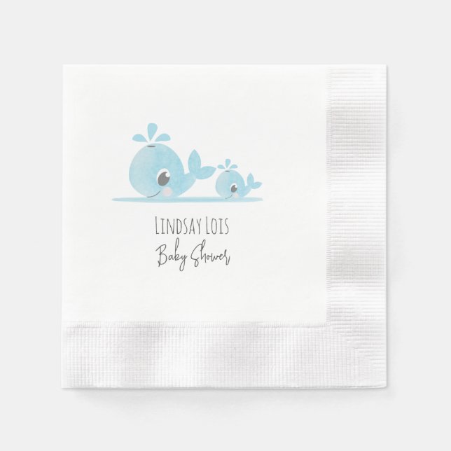 Cute Mum Whale Baby Whale Baby Shower  Napkin (Front)