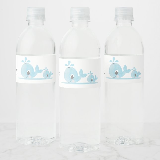 Cute Mum Whale Baby Whale Baby Shower  Water Bottle Label (Bottles)