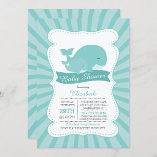 Cute Mum with Baby Whale Boys Baby Shower Invitation