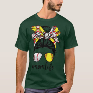 Cute Mum Women Life Baseball Softball Messy Bun Mo T-Shirt