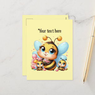 Cute Mummy and baby bees customisable Holiday Postcard