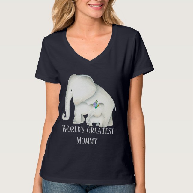 Cute Mummy and Baby elephant T-Shirt (Front)