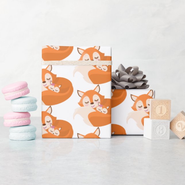 Cute Mummy and baby girl woodland fox wrap Wrapping Paper (Baby Shower)