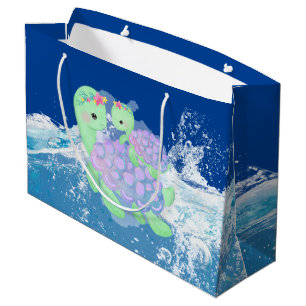 cute Mummy and baby sea turtle  Large Gift Bag
