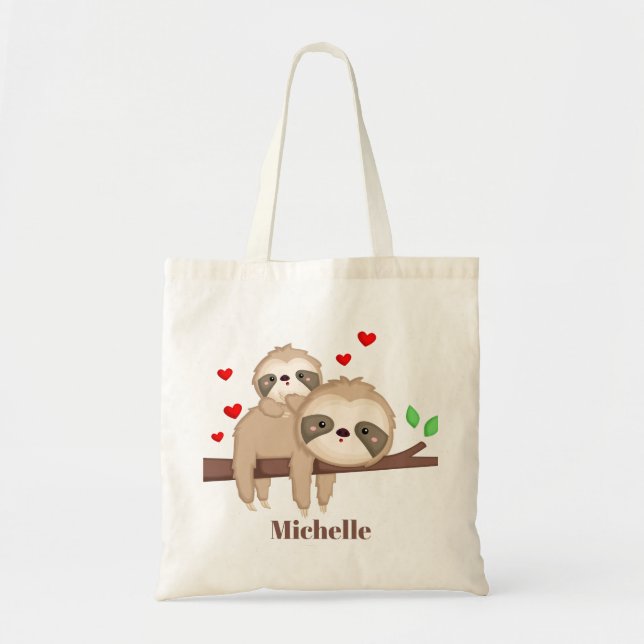 Cute Mummy and baby sloth girls kids Tote Bag (Front)