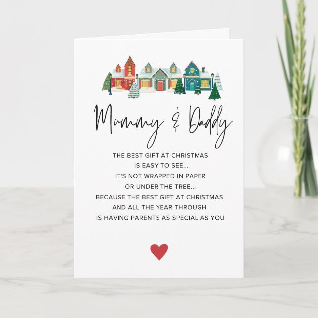 Cute Mummy and Daddy Merry Christmas Folded Holiday Card (Front)