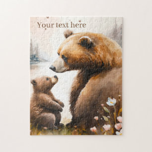 Cute Mummy & Baby bear add text Jigsaw Puzzle