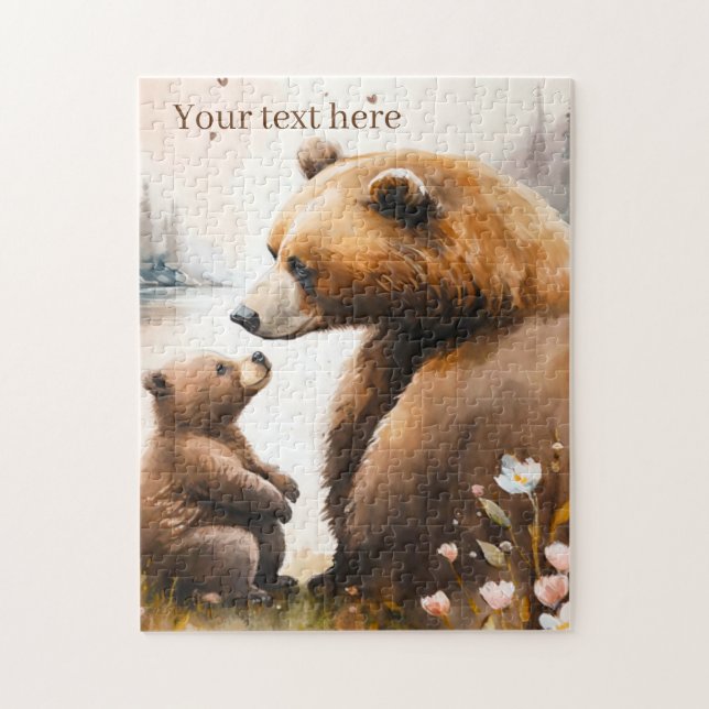 Cute Mummy & Baby bear add text Jigsaw Puzzle (Vertical)