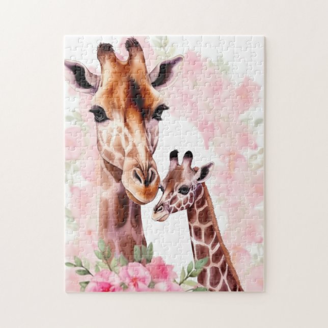 Cute Mummy & Baby giraffe Jigsaw Puzzle (Vertical)