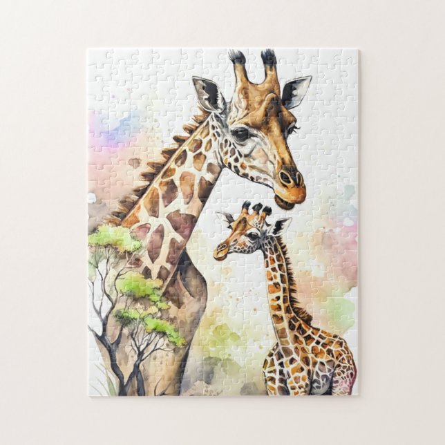Cute Mummy & Baby giraffe Jigsaw Puzzle (Vertical)