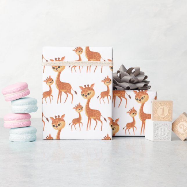 cute Mummy baby giraffe tiled party Wrapping Paper (Baby Shower)