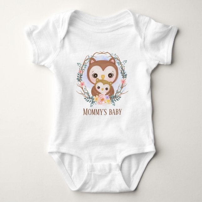 cute Mummy baby owl add text Bodysuit (Front)