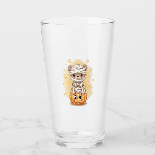 Cute Mummy Bear Halloween Glass (Front)