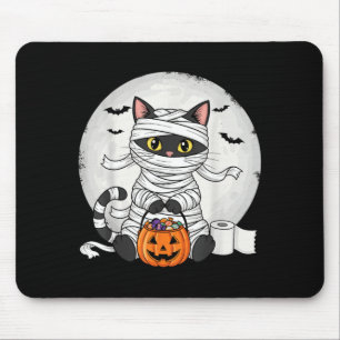 Cute Mummy Black Cat Halloween Costume Funny Trick Mouse Pad