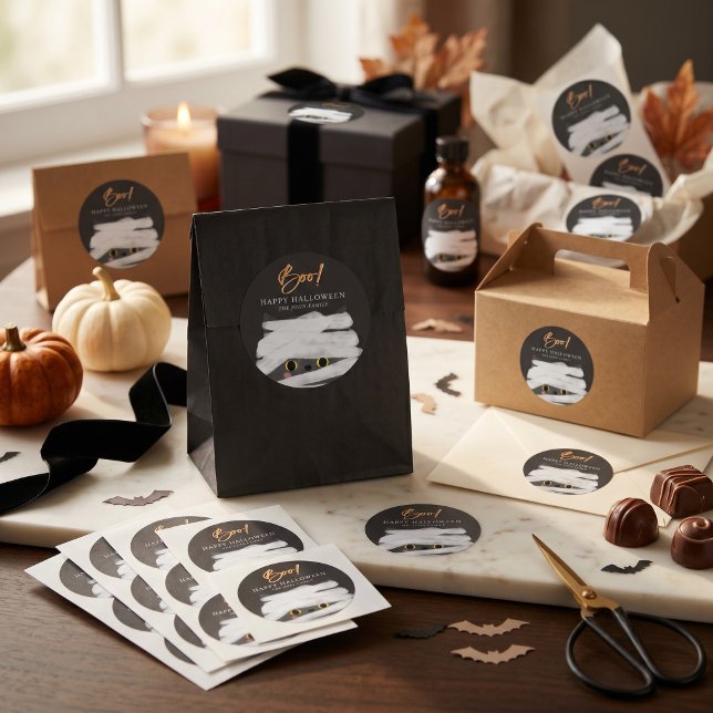 Cute Mummy Cat Halloween Classic Round Sticker (Creator Uploaded)