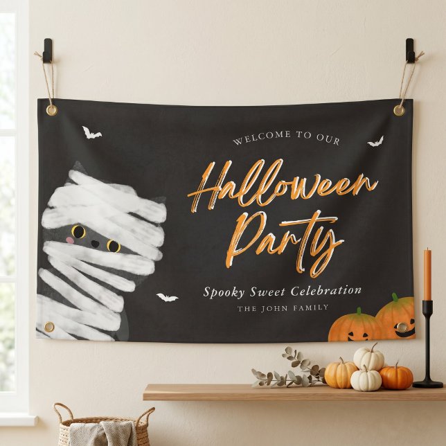 Cute Mummy Cat Halloween Party Banner (Creator Uploaded)