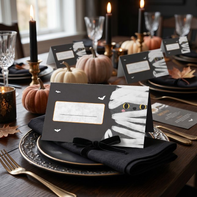 Cute Mummy Cat Halloween Place Card (Creator Uploaded)