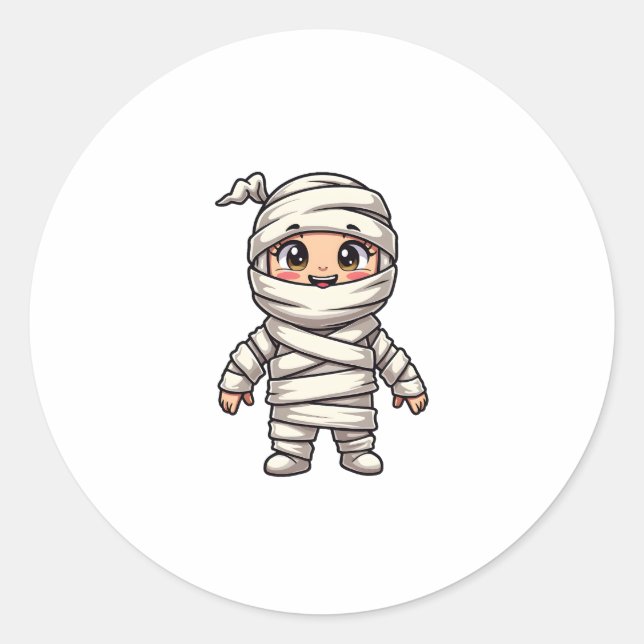 Cute Mummy Character – Halloween Costume Shirt Classic Round Sticker (Front)