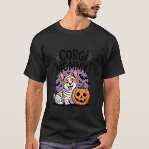 Cute Mummy Corgi and Pumpkin Halloween Ghost Funny T-Shirt