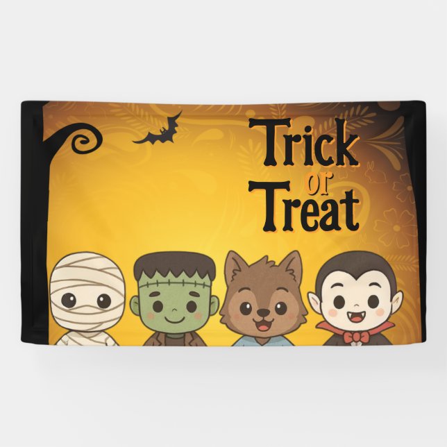 Cute mummy, Frankenstein, Dracula, werewolf    Banner (Horizontal)