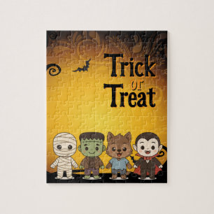 Cute mummy, Frankenstein, Dracula, werewolf Jigsaw Puzzle