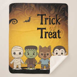 Cute mummy, Frankenstein, Dracula, werewolf    Sherpa Blanket