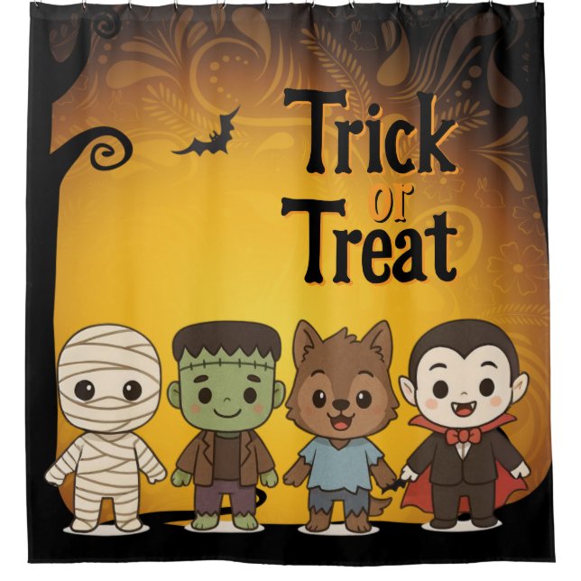 Cute mummy, Frankenstein, Dracula, werewolf    Shower Curtain (Front)